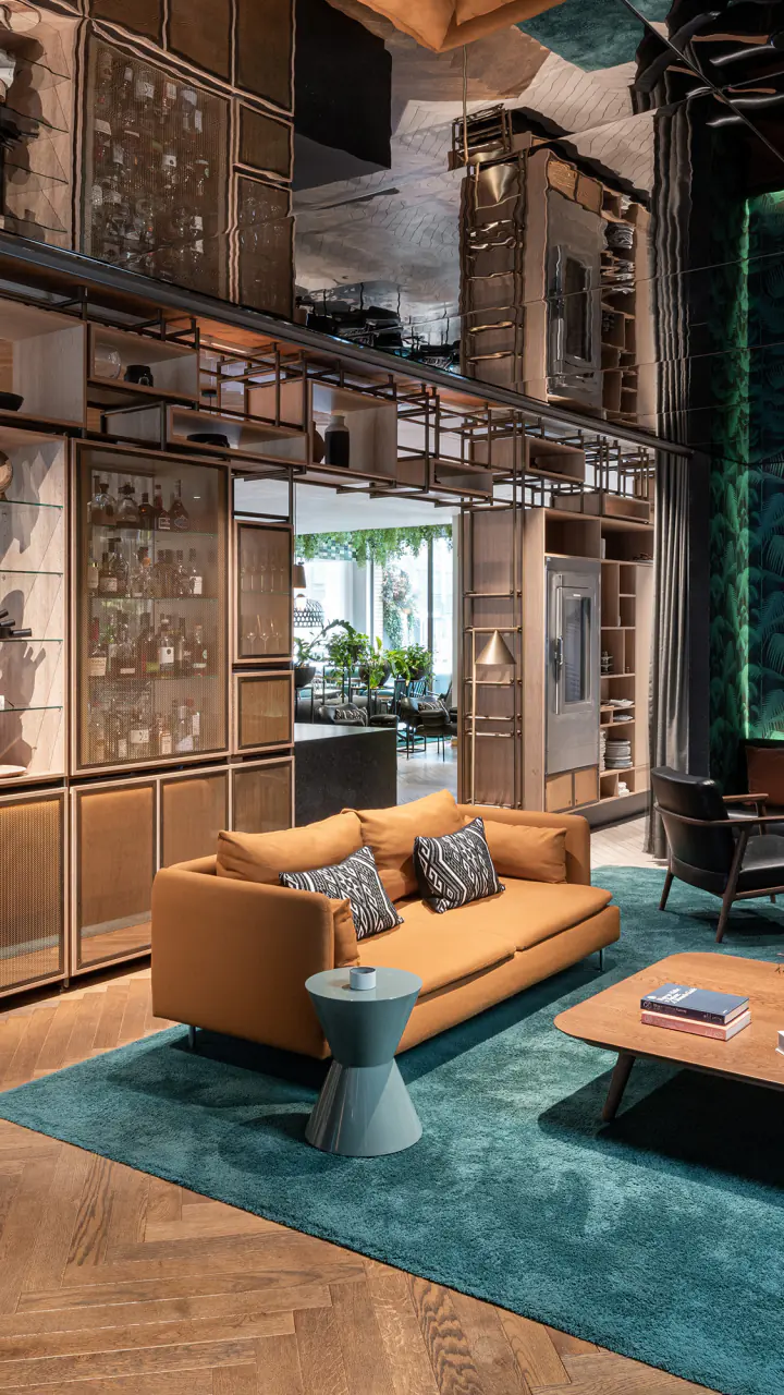 De bar van Hyatt Regency met fauteuils, planten en warme lampen